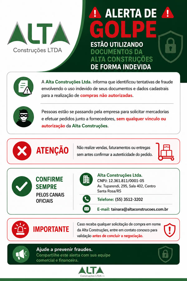 Estão utilizando documentos da Alta Construções de forma indevida